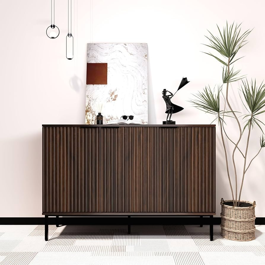 Fluted Sideboard, Buffet Cabinet with Storage, Wooden Accent Console Cabinet with Doors and Adjus... | Amazon (US)