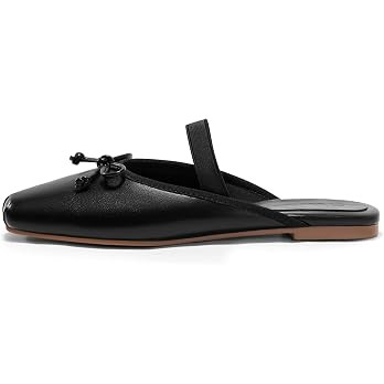 Coutgo Womens Ballet Flats Mules Bow Square Toe Slip On Slides Work Office Party Dress Shoes | Amazon (US)
