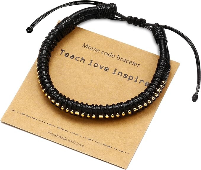 Morse Code Bracelet for Men Graduation Gifts, 18K Real Gold Plated Beads on Leather Bracelet for ... | Amazon (US)