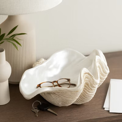 Decorative Clam Shell Bowl for Coffee Table Decor - Costal Inspired Bowl for Centerpiece Table Decorations or Home Decor Accents - 7.5", Ivory & Tan | Target