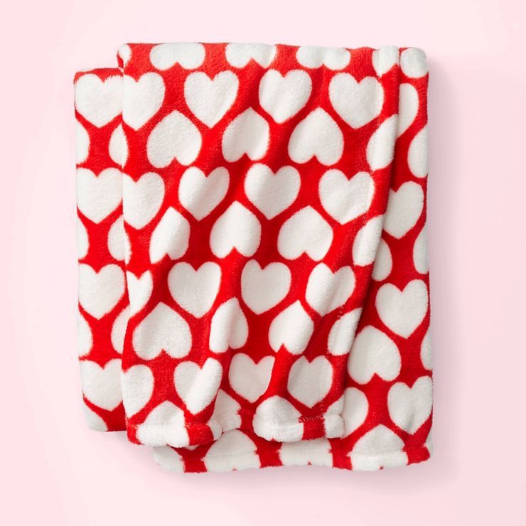 Valentine's Day Large Hearts Plush Throw Blanket Red - Spritz™ | Target