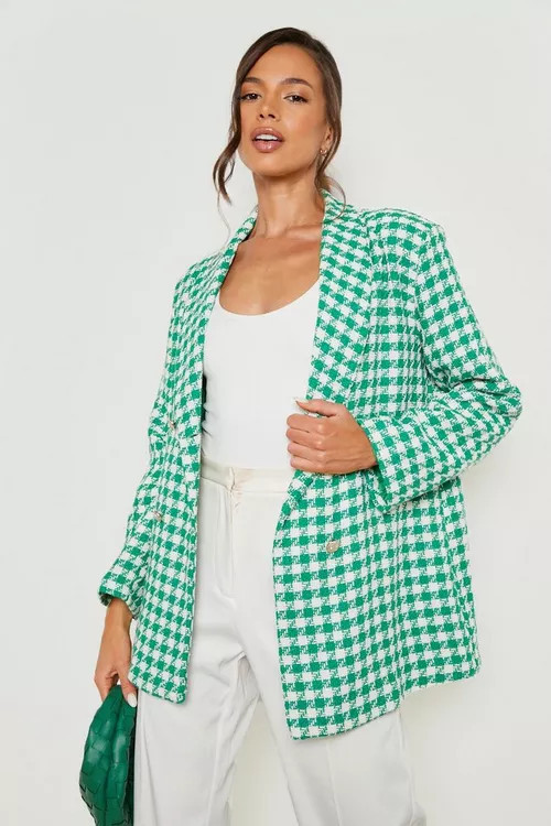 Premium Dogtooth Boucle Tailored Blazer | Boohoo.com (US & CA)