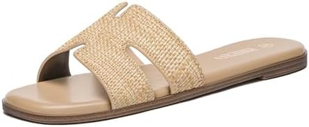 Rihero Women's Dressy Flat Sandals Comfortable Slip On Leather Slide Sandals | Amazon (US)
