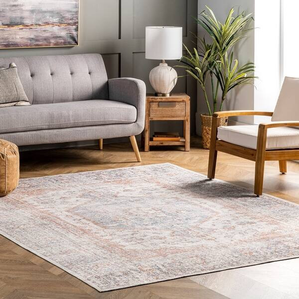 nuLOOM Jacquie Machine Washable Vintage Floral Area Rug - 5' x 8' - Grey | Bed Bath & Beyond