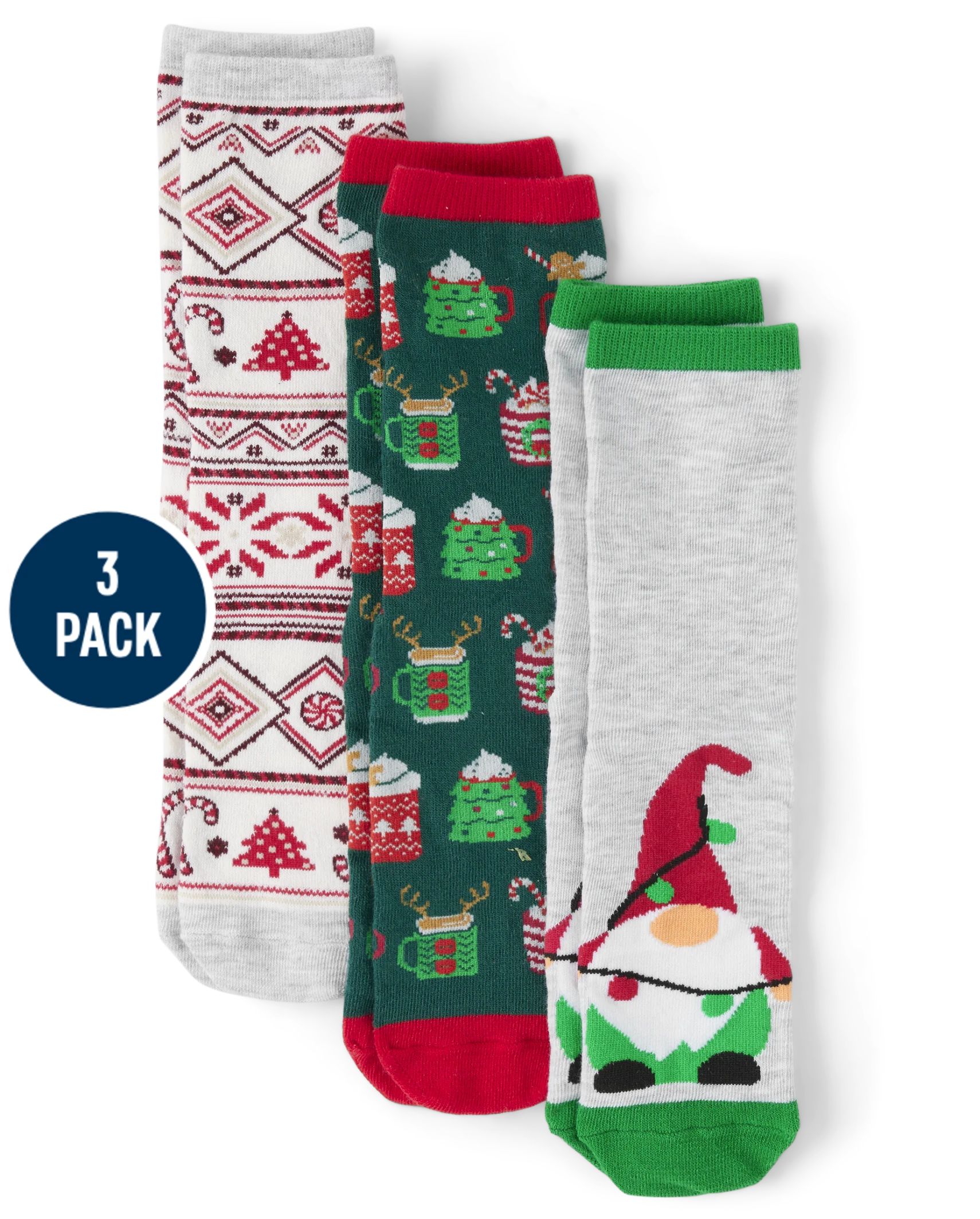 Unisex Adult Matching Family Christmas Gnome Crew Socks 3-Pack | The Children's Place  - MULTI CL... | The Children's Place
