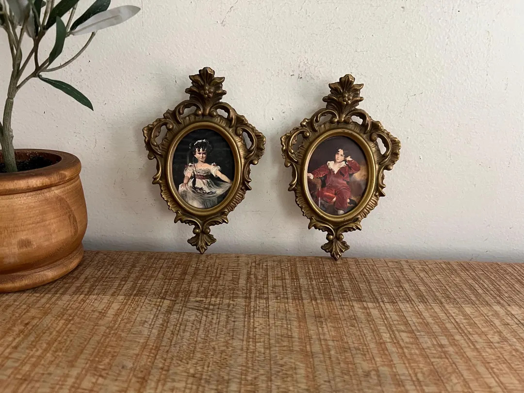 Vintage Ornate Boy and Girl pictures set of 2 | Etsy (US)