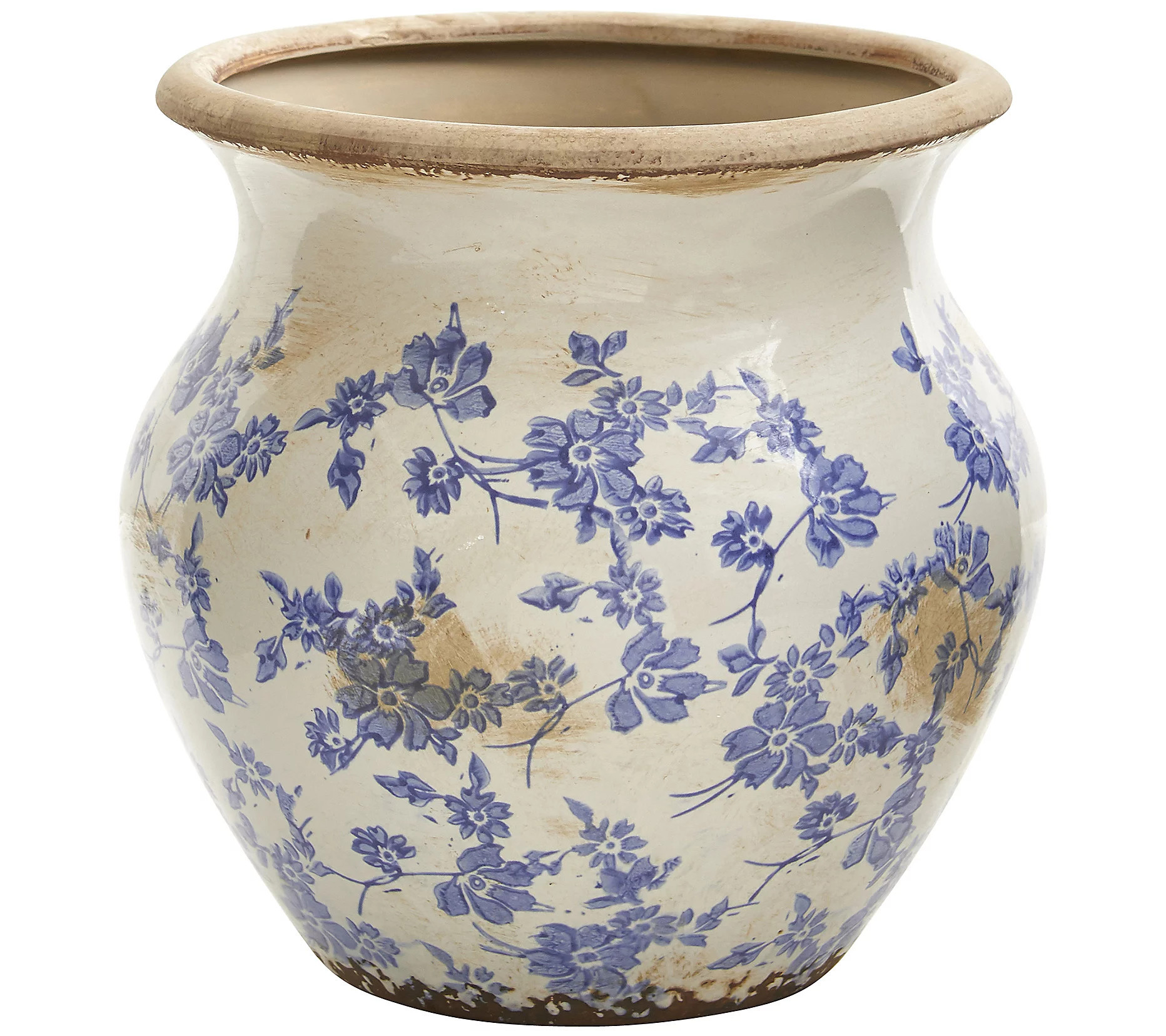 Nearly Natural 10.5"" Tuscan Ceramic Blue Scroll Urn Vase | QVC