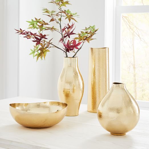 Hammered Metal Vases - Gold | West Elm (US)