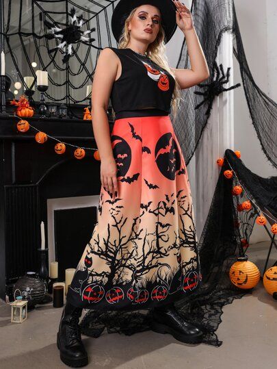 Plus Halloween Print Skirt | SHEIN