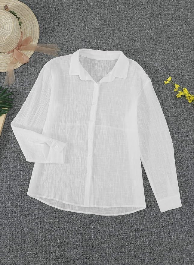 Astylish Womens V Neck Roll up Sleeve Button Down Blouses Tops | Amazon (US)