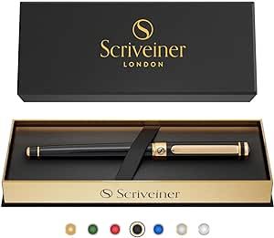 Scriveiner Black Lacquer Rollerball Pen - Stunning Luxury Pen with 24K Gold Finish, Schmidt Ink R... | Amazon (US)