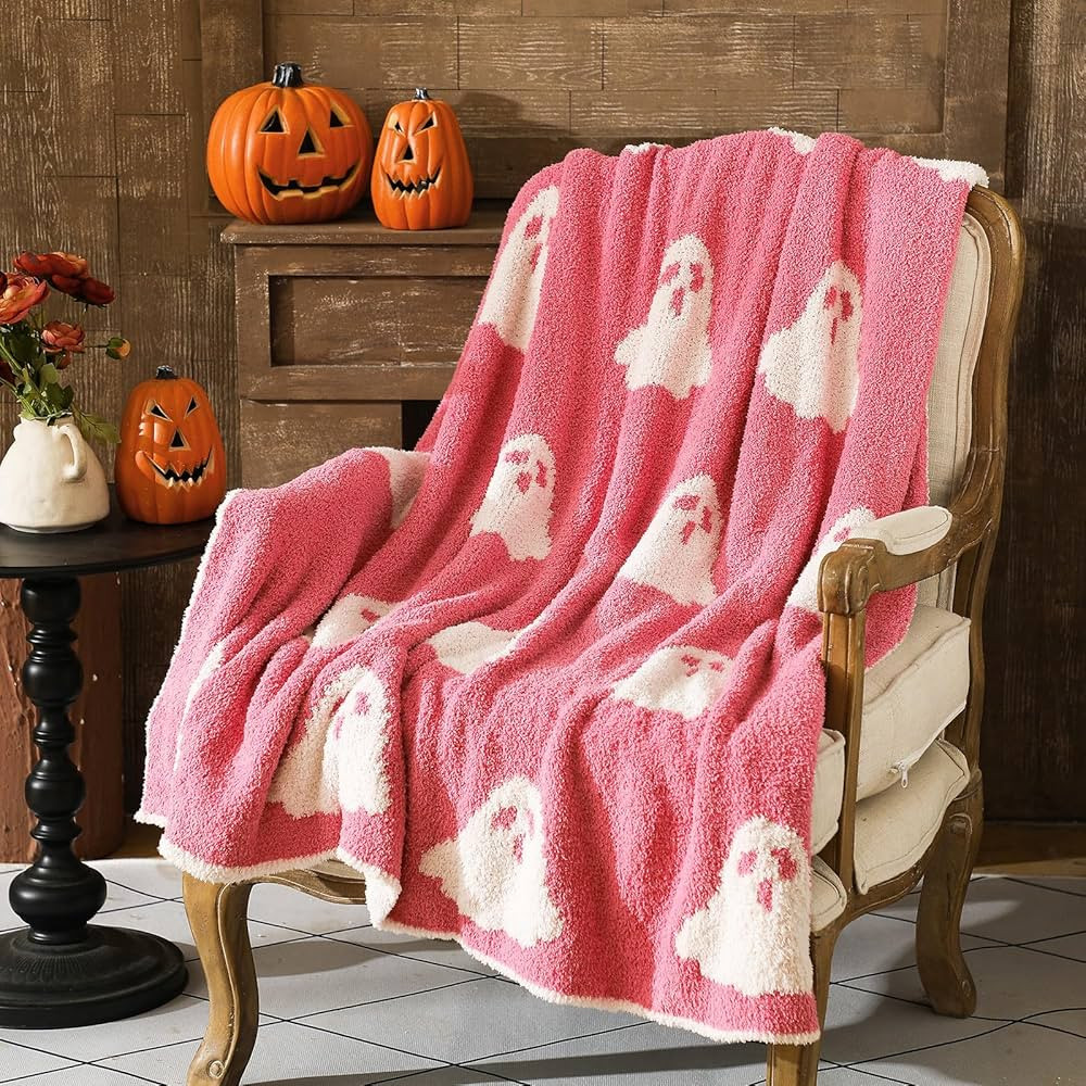 50 x 60'' Halloween Ghost Throw Blanket - Microfiber, Pink, White, Soft, Cozy, Fluffy for Living ... | Amazon (US)