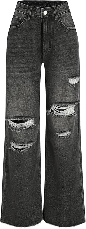 CIDER Women’s Ripped Jeans High Waisted Distressed Baggy Straight Wide Leg Pants | Amazon (US)