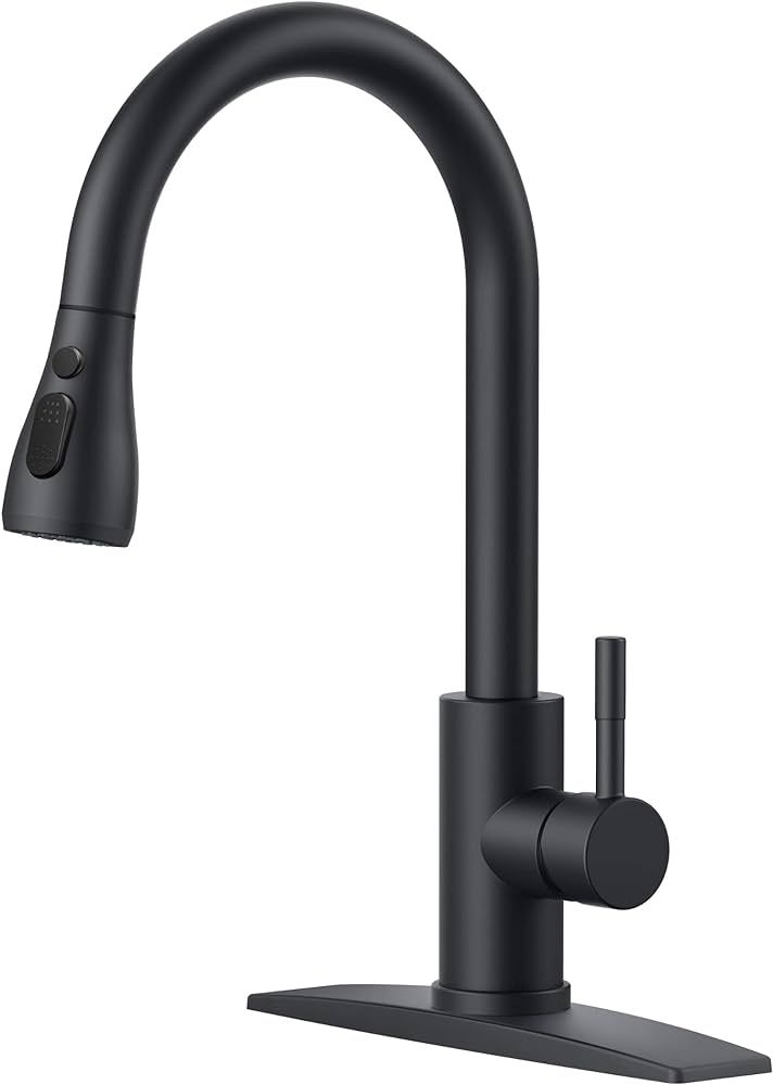 FORIOUS Black Kitchen Faucets with Pull Down Sprayer, Kitchen Sink Faucet with Pull Out Sprayer, ... | Amazon (US)