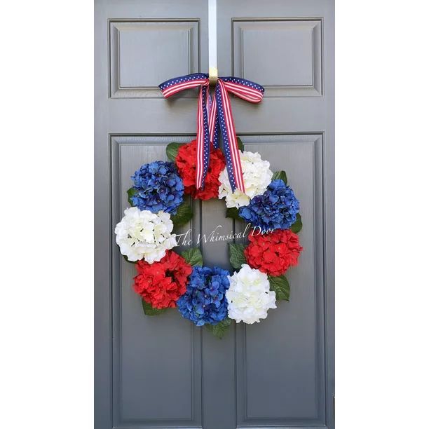 Memorial Day Wreath Blue&Red&White Patriotic Wreath Door Garland Wreath for Front Door | Walmart (US)