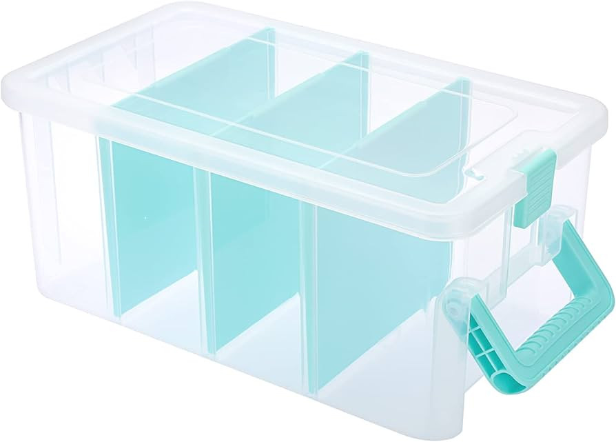 BTSKY Clear Plastic Dividing Storage Box with 4 Deep Compartments Adjustable Storage Bin with Lid... | Amazon (US)