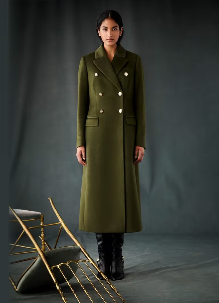 Natalia Petite Green Wool Fitted Double Breasted Coat | L.K. Bennett (UK)