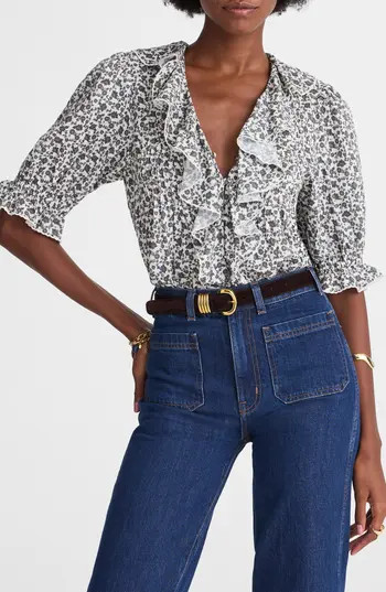 Madewell Ruffle Pintuck Puff Sleeve Top in Vintage Ivory at Nordstrom Rack, Size Xx-Large | Nordstrom Rack