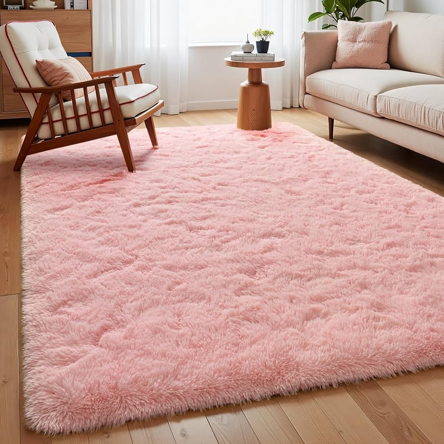 Light Pink Rugs for Bedroom Girls, 5x7 Shag Rug Fluffy Area Rugs with Non-Slip Backing for Living... | Amazon (US)