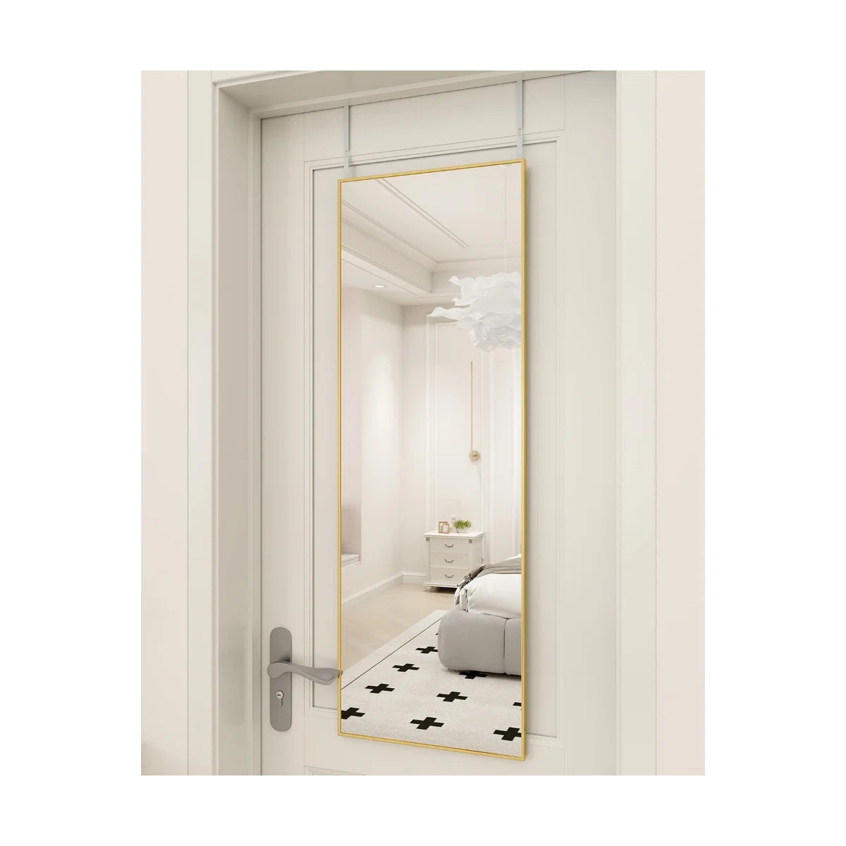 14" X 48" Adjustable Height Over The Door Full Length Mirror, Rectangular Hanging Mirror With Sha... | Wayfair North America