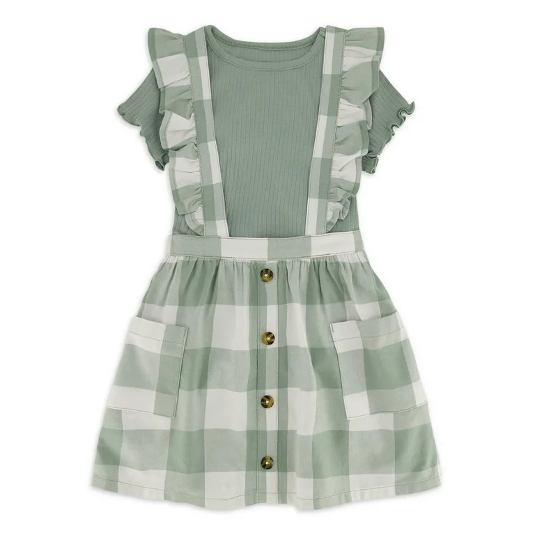 Wonder Nation Baby and Toddler Girls Pinafore Dress Set, 3-Piece, Sizes 12M-5T | Walmart (US)