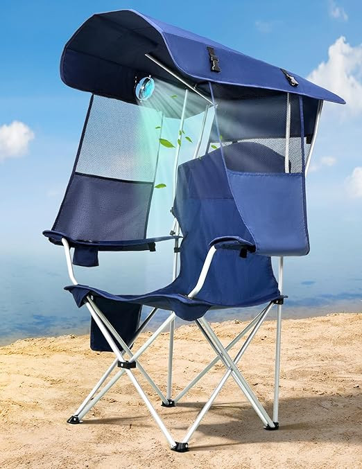 Beach Chair with Canopy Shade and Fan – 360° Rotatable & 3-Speed Airflow, Camping Chair with C... | Amazon (US)