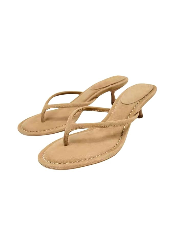 MakeMeChic Women's Suede Kitten Heels Sandals Open Toe Slip On Flip Flop Heeled Sandals | Amazon (US)