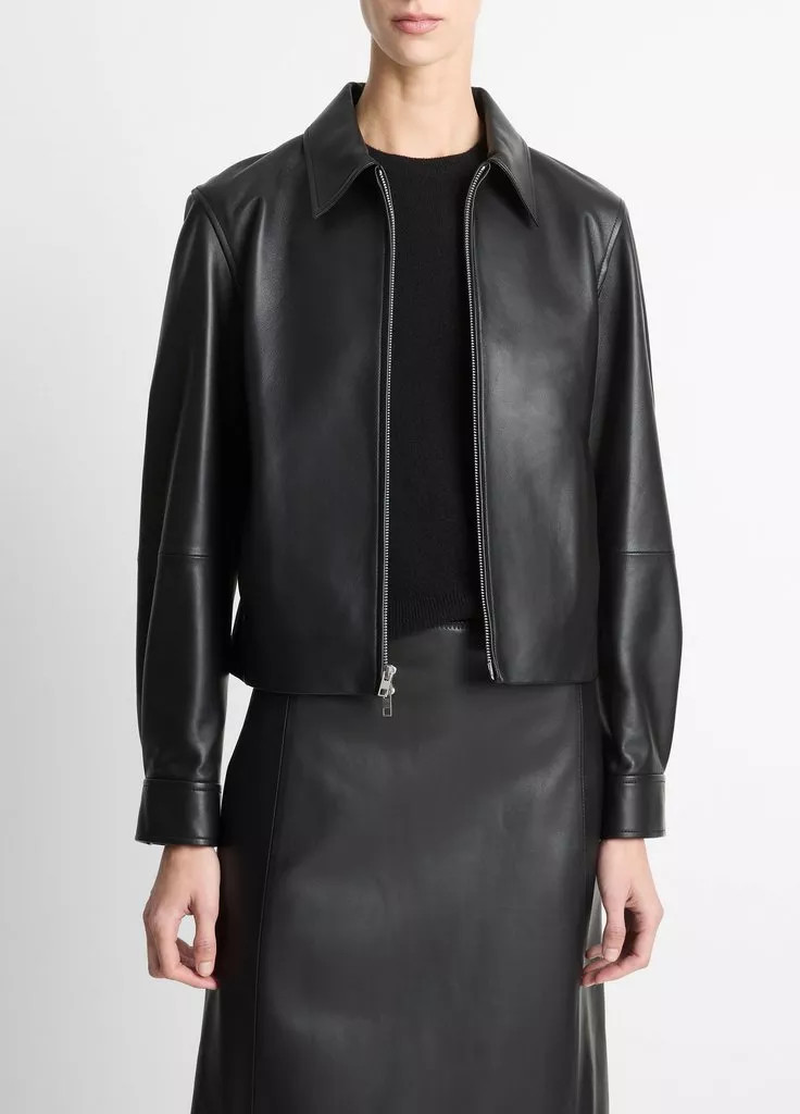 Leather Cropped Zip-Front Jacket | Vince LLC
