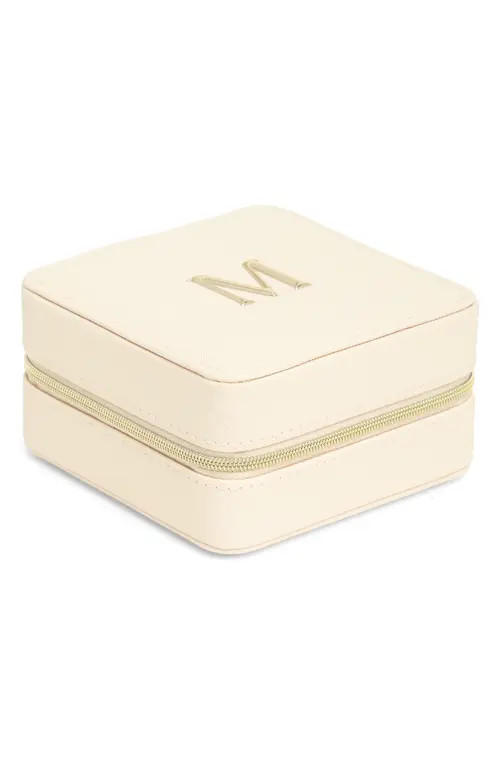 Nordstrom Initial Square Zip Travel Case in M- Cream- Gold at Nordstrom | Nordstrom
