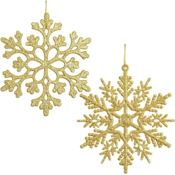 36Pcs Christmas Glitter Snowflake Ornaments, 4 Inch Plastic Snowflake Christmas Tree Ornaments De... | Walmart (US)