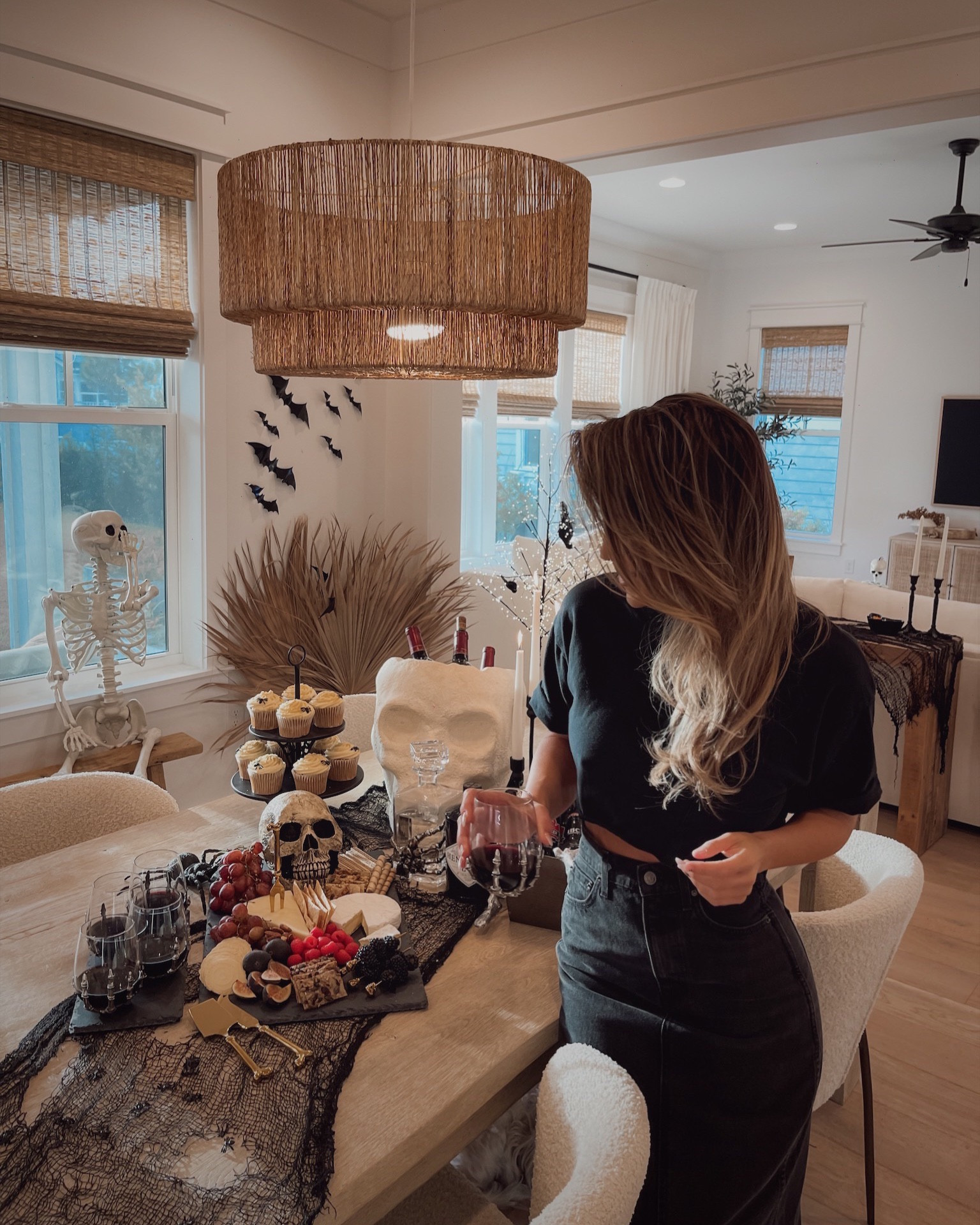 Halloween decor I use every year! 
These skeleton glasses are my go to each year! Love this giant skull for wine or drinks to pass out on Halloween 
Denim maxi skirt in 23
Crop tee I live in! Small 

#LTKHoliday #LTKhome #LTKHalloween