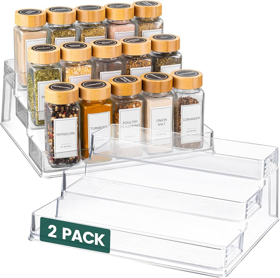 Oizeir Clear Spice Rack (2-Pack) – 3-Tier Acrylic Organizer for Cabinet – Deep Spice Shelf ... | Amazon (US)