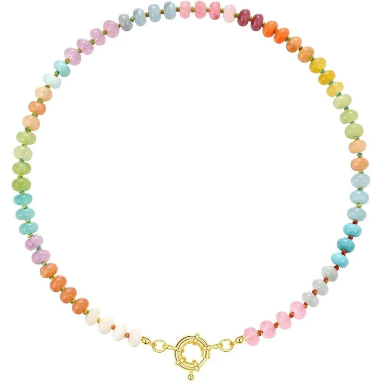 Beaded Gemstone Necklace for Women, Colorful Boho Bead Choker Natural Stone Surfer Beach Necklace... | Walmart (US)
