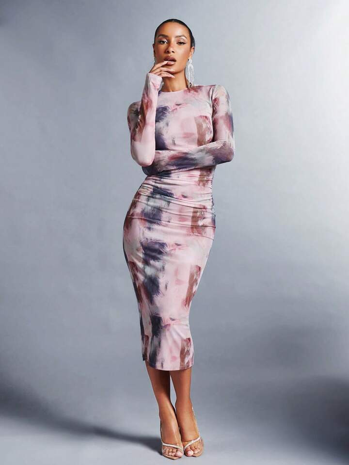 SHEIN BAE Tie Dye Ruched Side Bodycon Dress | SHEIN