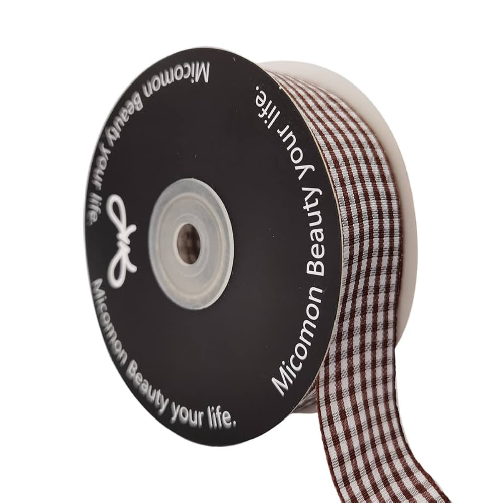 Brown Gingham Plaid Checked Ribbon 25 Yard Each Roll 100% Polyester (1", Brown) | Amazon (US)