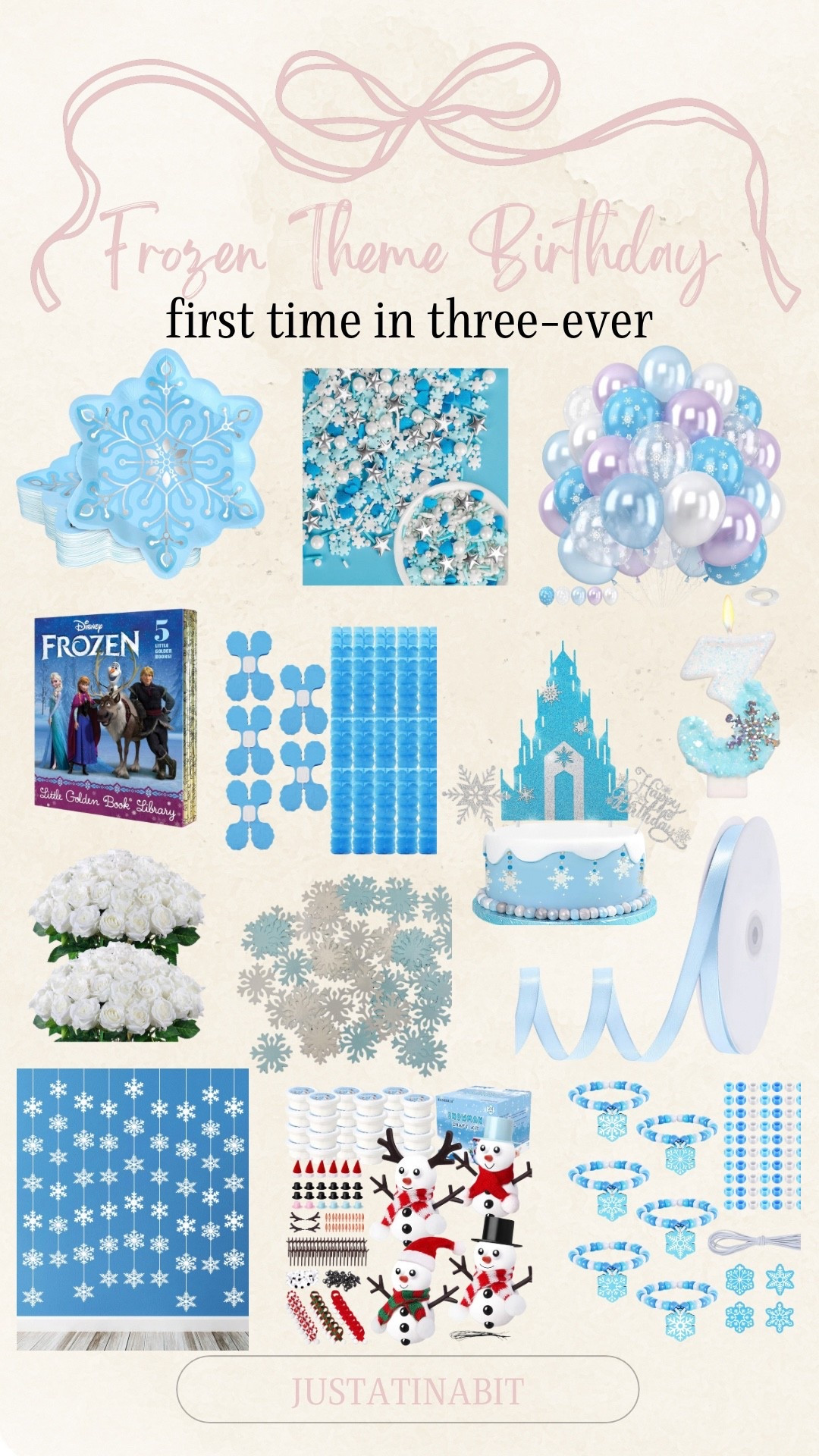 Frozen Theme Birthday! First time in three-ever

Balloons, snowflake paper plates, stocking stuffers for kids, Frozen Little Golden book, edible snowflake sprinkles, clover paper garland, blue ribbon, birthday candles, artificial rose flowers, cake topper, hanging decorations, snowflake bracelet crafts winter beads, cupcake toppers 

#LTKFindsUnder50 #LTKHome #LTKKids