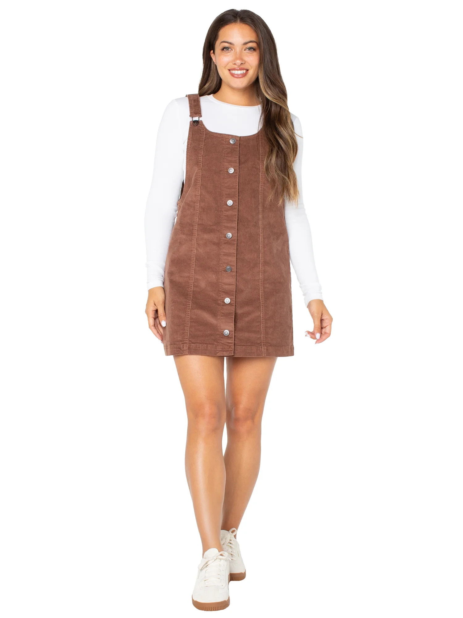 Celebrity Pink Women's and Women's Plus Corduroy Pinafore Mini Dress, Sizes XS-4X | Walmart (US)