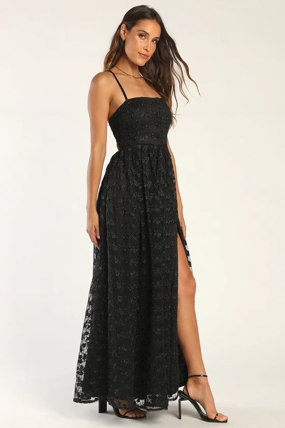 Pursuing Elegance Black Floral Embroidered Lace-Up Maxi Dress | Lulus (US)