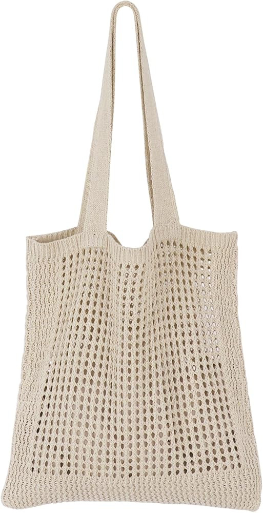 SUOSDEY Crochet Beach Tote Bag, Aesthetic Mesh Tote Bag for Women Summer Vacation | Amazon (US)