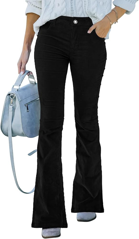 Corduroy Pants for Women High Waist Flare Pants Vintage Baggy Wide Leg Bell Bottom Trousers Pants... | Amazon (US)