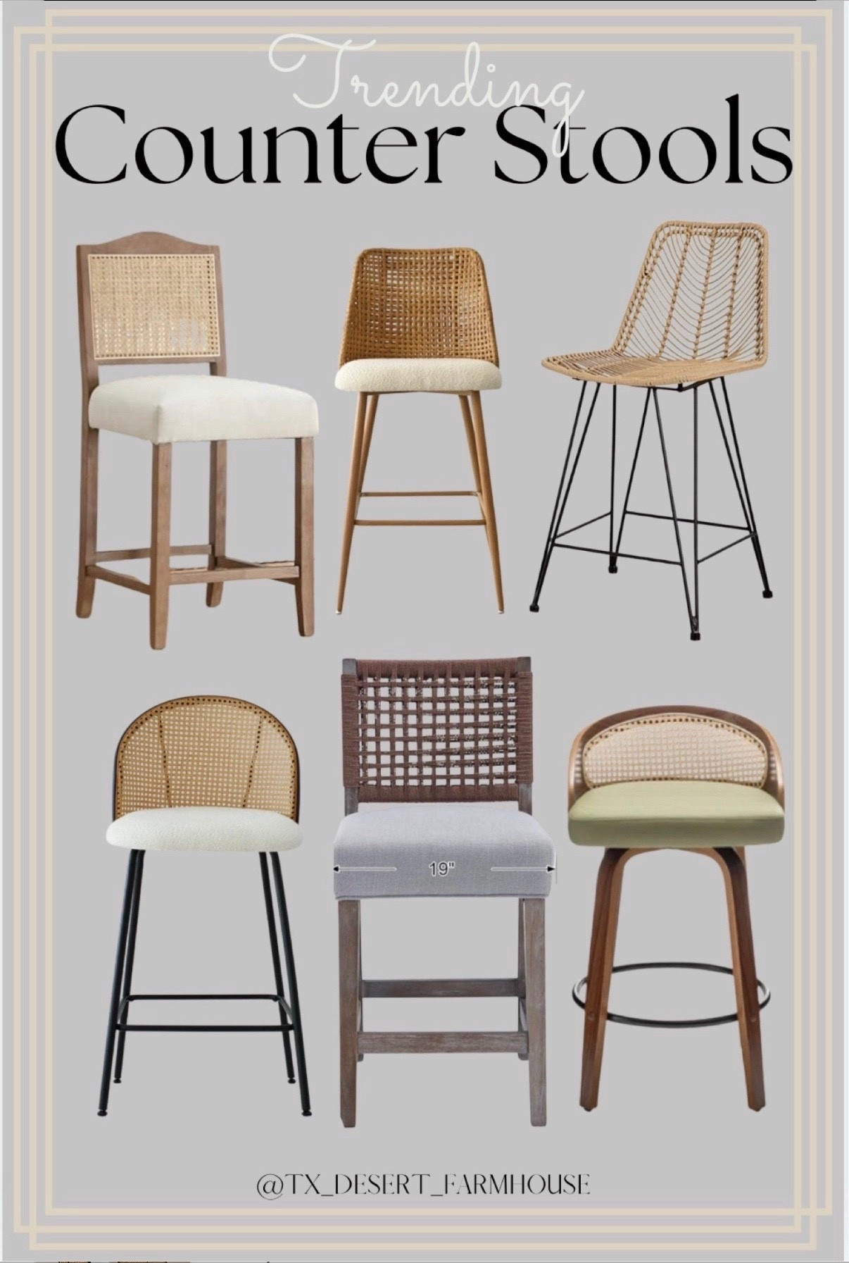 Trending Counter Height Stools

Aliette Upholstered 27'' Counter Stool (Set of 2)

Attalla Upholstered 26.7'' Rattan Stool (Set of 2)

Leeana Swivel Faux Leather Counter & Bar Stools (Set of 2)

27" Farmhouse Counter Height Bar Stools Set of 4 for Kitchen Island Midcentury Linen Upholstered Stool Chairs with Wicker Backrest and Wood Legs for Home Bar/Dining Counter/Patio, Grey

HOMCOM Rattan Bar Stools Set of 2, 26" Counter Height Barstools, Boho Kitchen Island Stools with Breathable Wicker Seat and Back, Black

Signature Design by Ashley Angentree Bohemian Wicker Counter Height Barstool with Footrest, Set of 2, Black & Beige

Nathan James Bailey Upholstered Rattan Bar Stool in Oak Finish Frame, Counter Height Stool with Natural Rattan Woven Back For Kitchen Island, Brown

Rattan Counter Height Bar Stools Set of 2 Mid Century Barstools with Back Wooden High Bar Chairs Upholstered Breakfast Farmhouse Kitchen Island Stool for Home Bar/Pub,Linen,Beige,26 Inch

civama French Country Bar Stool Set of 2, Tall Wooden Rattan Barstools 30" Seat Height, Armless Stool Chairs with Upholstered Seat and Back, Solid Wood Frame Chairs with Footstand, Beige and Natural

JOIVI Rattan Counter Height Bar Stools Set of 2, Outdoor Woven Counter Stool with Cushions, Armrest and Footrest, Counter Stool Chairs for Patio Balcony Garden Pool Backyard, 44" Height, Beige

Ball & Cast Kitchen Island Woven Bar Stools Counter Height Wooden Stools 24" Armless Counter Stool, Natural Rope Paper

#counterstool #stool #barstool #kitchenstool #wickerstool #wickerchair #kitchen #kitchenfurniture #trendingstools

#LTKFamily #LTKStyleTip 

#LTKmorningroutine #LTKHome #LTKSaleAlert