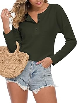 MOLERANI Womens Waffle Knit Tunic Tops Loose Long Sleeve Button Up V Neck Henley Shirts | Amazon (US)