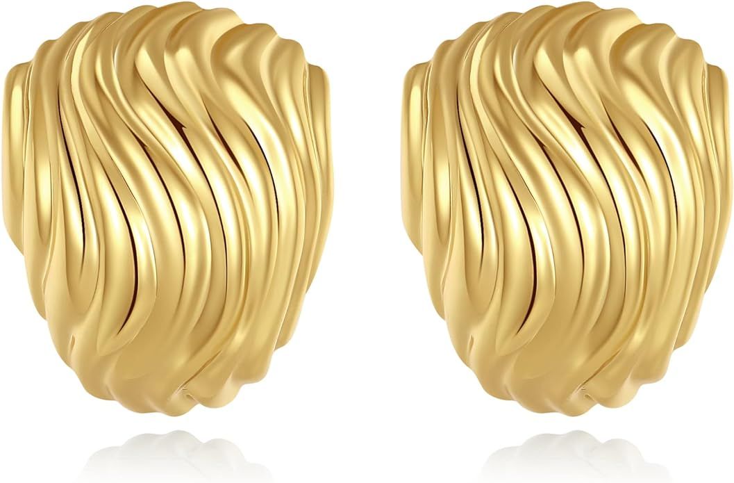 Big Chunky Gold Earrings for Women Trendy Statement Drop Stud, Hypoallergenic Wavy Button Earring... | Amazon (US)