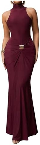 Verdusa Women's High Neck Metal Buckle Bodycon Wedding Guest Dress Cut Out Backless Maxi Cocktail... | Amazon (US)