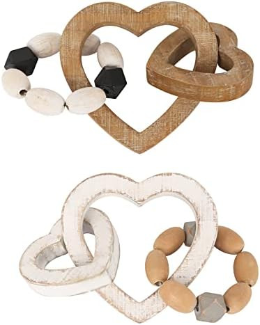 Wood Chain Link for Boho Home Decor, Handmade Carved 3 Link Wood Heart Knot & Wood Bead Decor, Na... | Amazon (US)