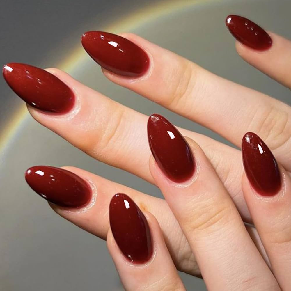GLAMERMAID Cherry Red Press on Nails Medium Almond, Handmade Jelly Soft Gel Dark Red Glue on Nail... | Amazon (US)