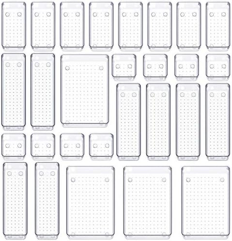 Lifewit 25 PCS Drawer Organizer Set Clear Plastic Desk Drawer Dividers Trays Dresser Storage Bins... | Amazon (US)