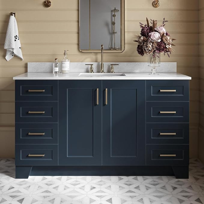 ARIEL Taylor 60-inch Bathroom Vanity with Sink,Solid Wood, 0.75-inch Italian Carrara Marble Count... | Amazon (US)