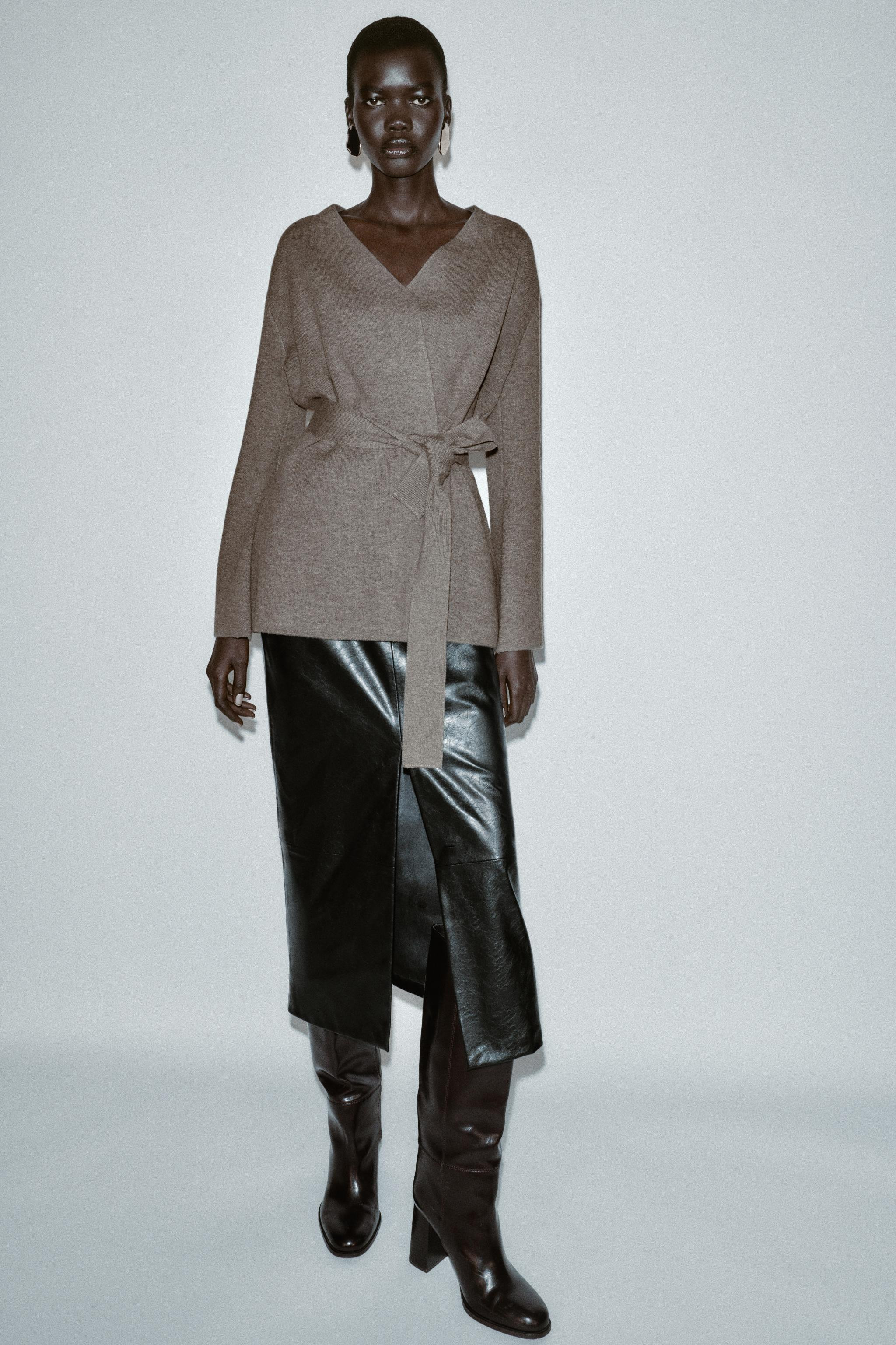 PLAIN KNIT CARDIGAN WITH BELT | Zara UK