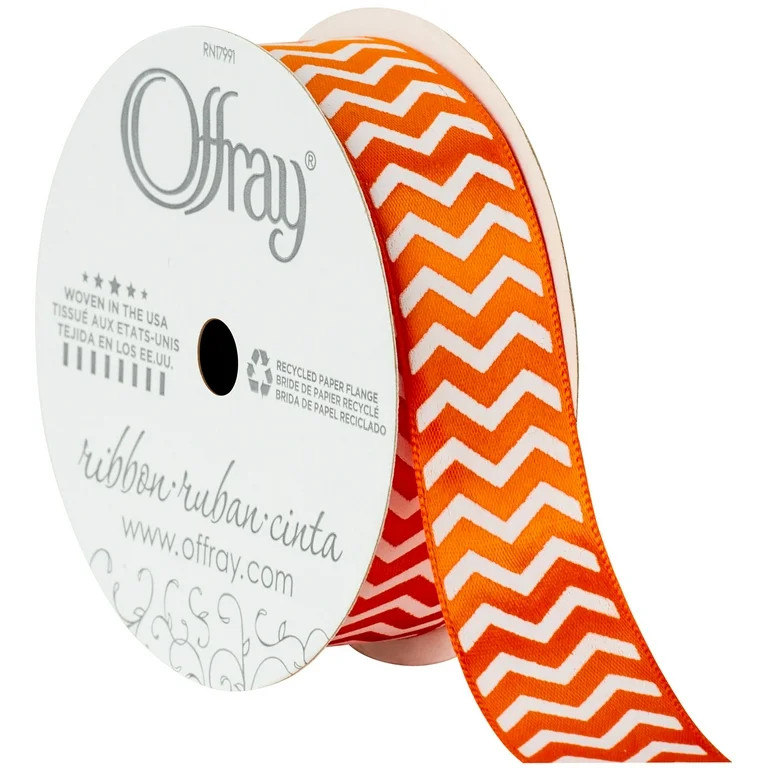 Offray Ribbon, Chevron Torrid Orange 7/8 inch Single Face Satin Polyester Ribbon, 9 feet | Walmart (US)